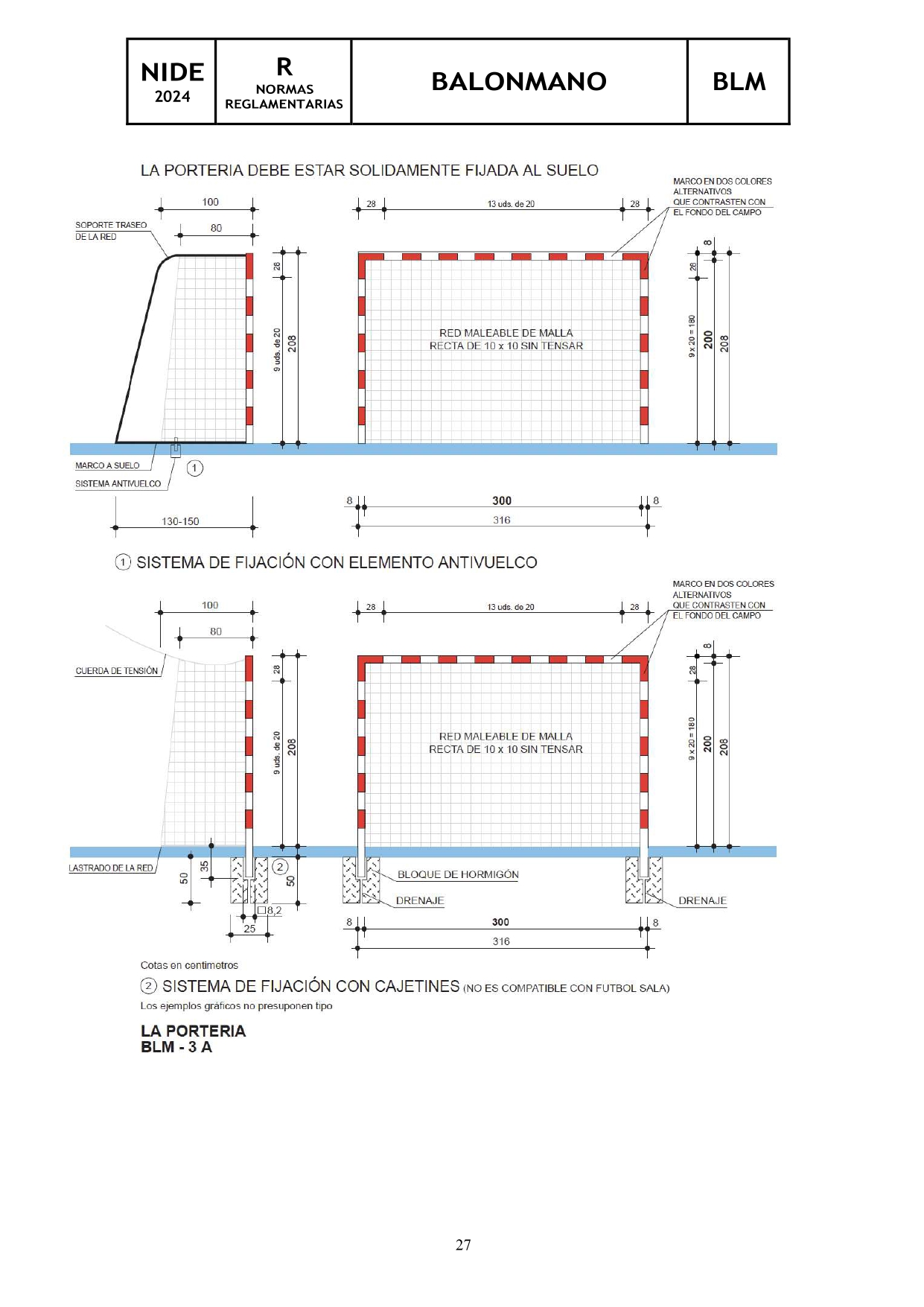 portería balonmano diferencia anclaje con portería de futbol sala