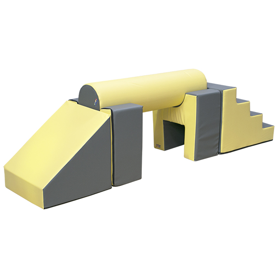 set figuras nº5 (escalera, 2 asientos, cilindro y rampa) 60 cm amarillo gris