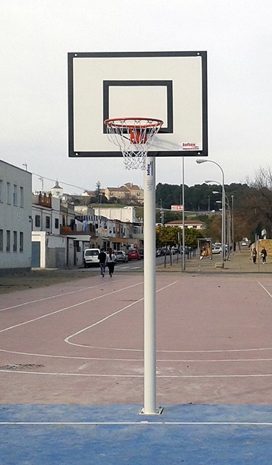 juego canastas minibasket (2 unidades), fijas, monotubo 114 mm, con base de anclaje (sin tableros, aros, redes). 2