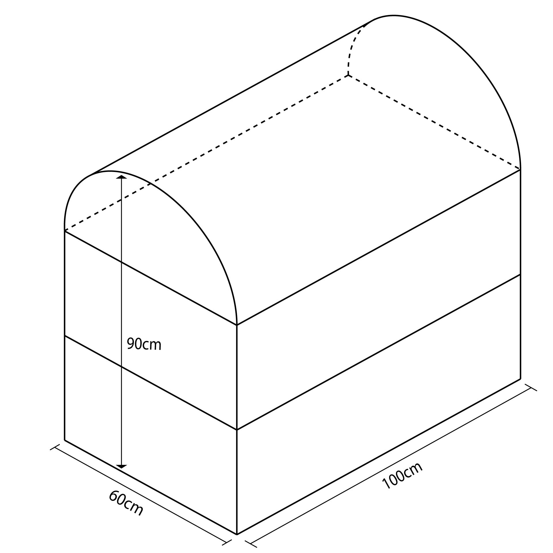 plinton desmontable curvo de espuma -tres piezas- 100 x 60 x 90 cm
