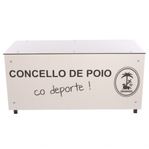 Mesa de anotadores completa Softee con laterales y panel claro con ejemplo de grabado – Sports Equipe