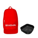 Mochila Givova Zaino Sport Big roja junto a su bandeja rígida para zapatillas