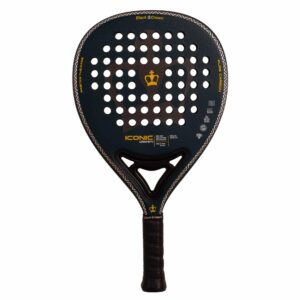 Pala de pádel Iconic Crown de forma híbrida en azul oscuro y dorado Black Crown – Sports Equipe