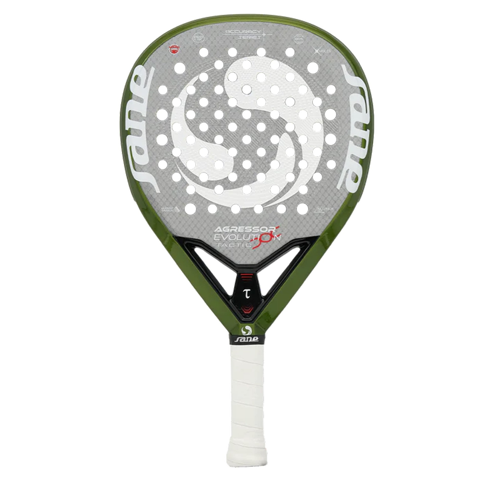 pala-padel-agressor-evolution-tactic-sane-sportsequipe Pala de pádel Agressor Evolution Tactic verde y gris, forma híbrida Sane – Sports Equipe