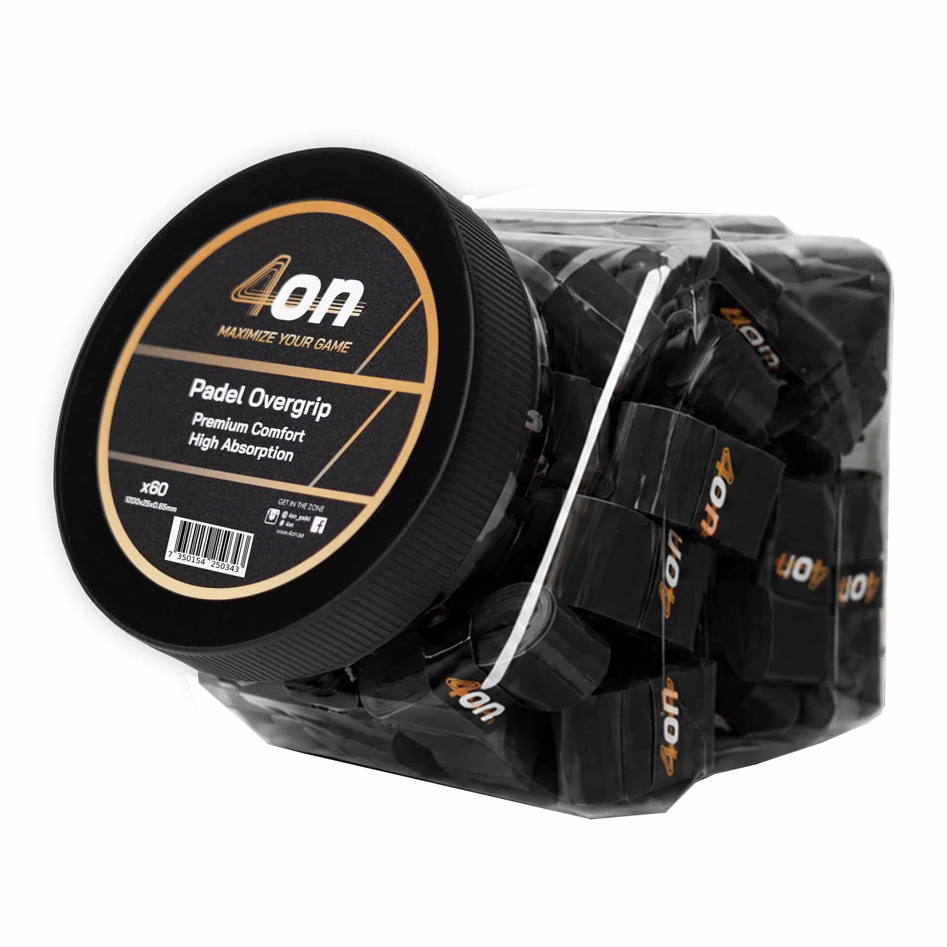 tarro-overgrips-premium-comfort-4on-sportsequipe Tarro de 60 overgrips negros Premium Comfort para pádel 4ON – Sports Equipe